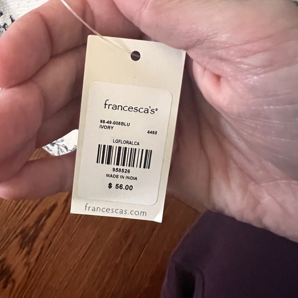 Francesca's Collections Blue and Cream Floral Tote - Picture 10 of 16